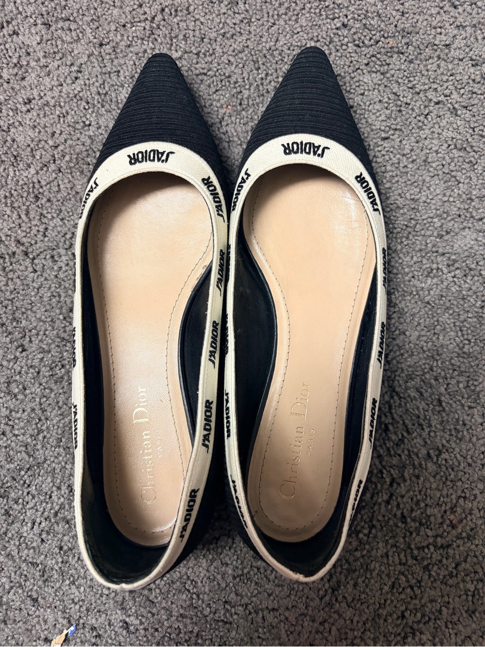 Dior Black Pointed-Toe J'Adior Trim Ballet Flats
